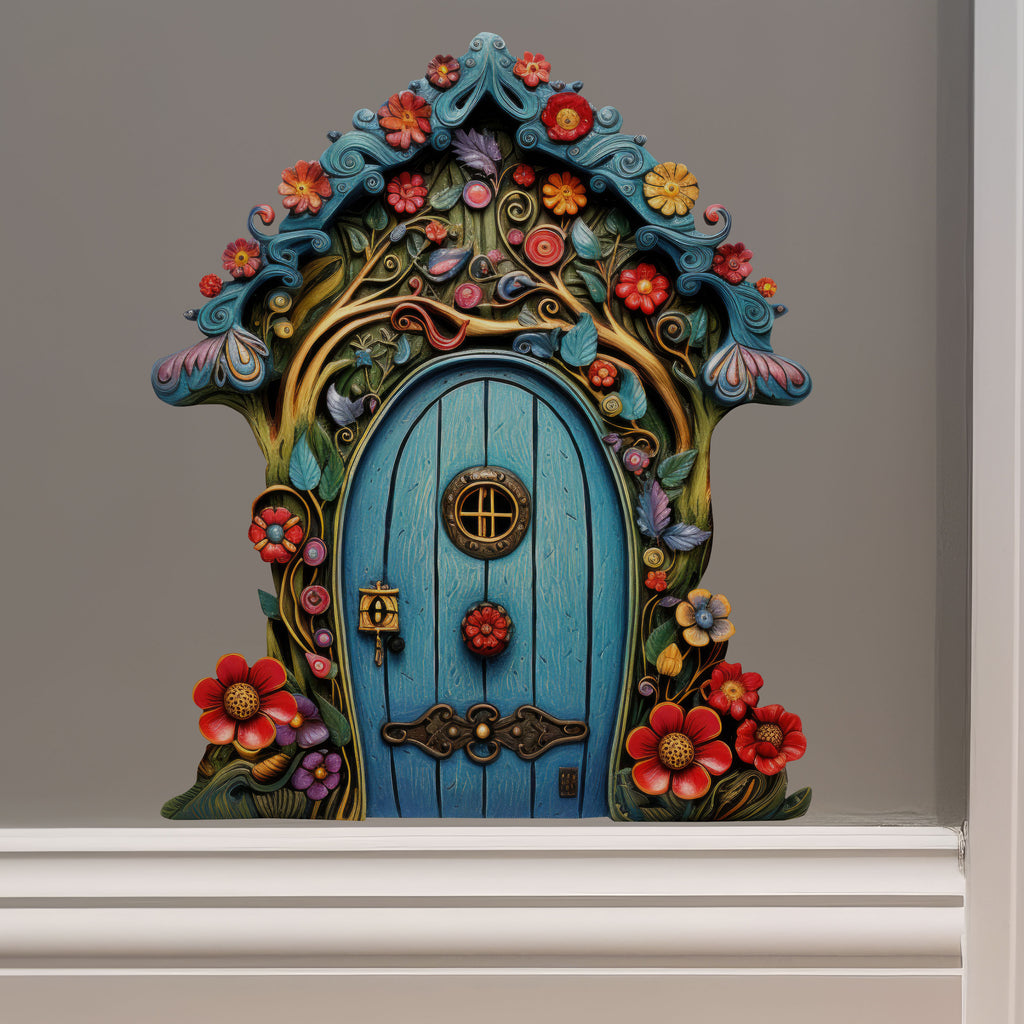 Flower Garden Fairy Door decal on wall