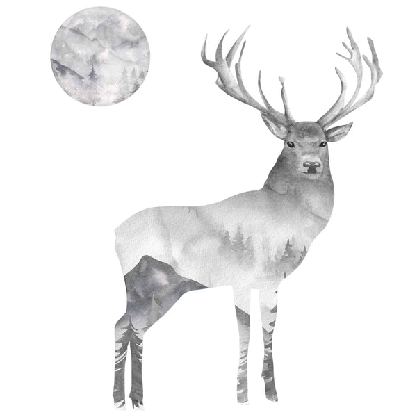 Forest Elk and Moon Wall Decal Set