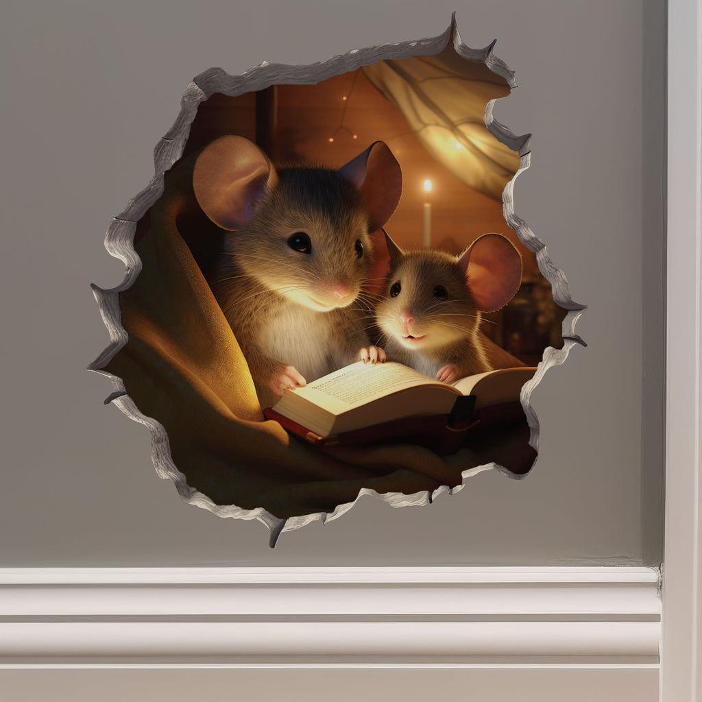 Reading Parent and Child Mice decal on wall