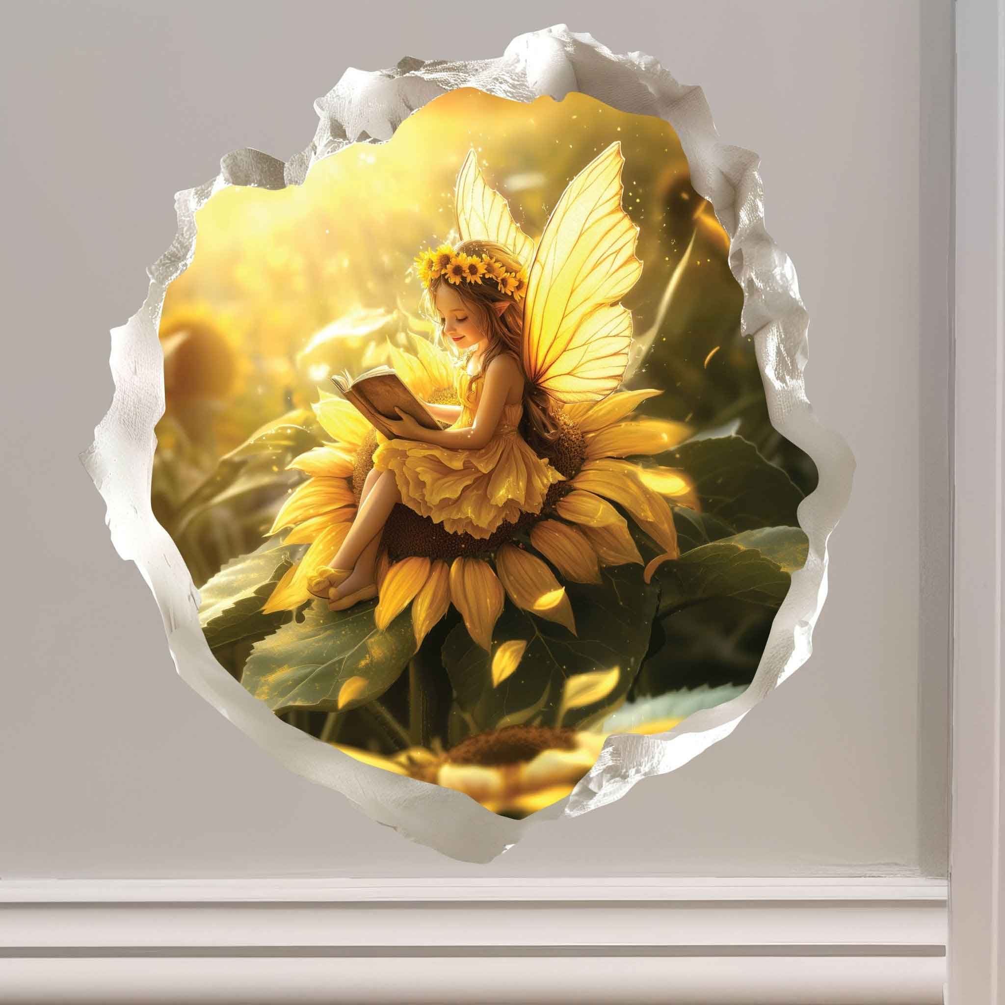 Sunflower Reading Fairy Wall Decal