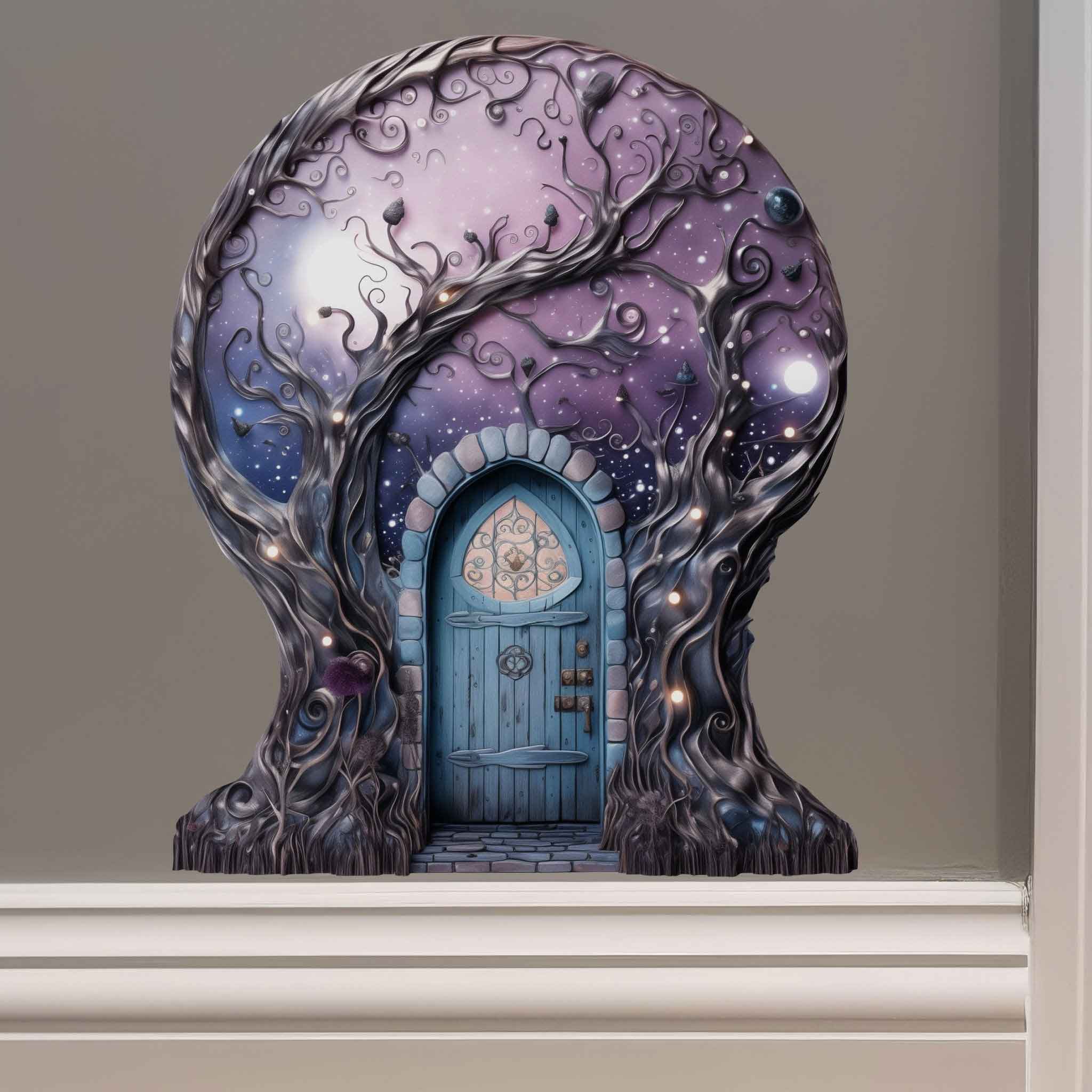 Starry Nebula Sky with Tree Moon Decor - Fairy Door 3D Wall Sticker