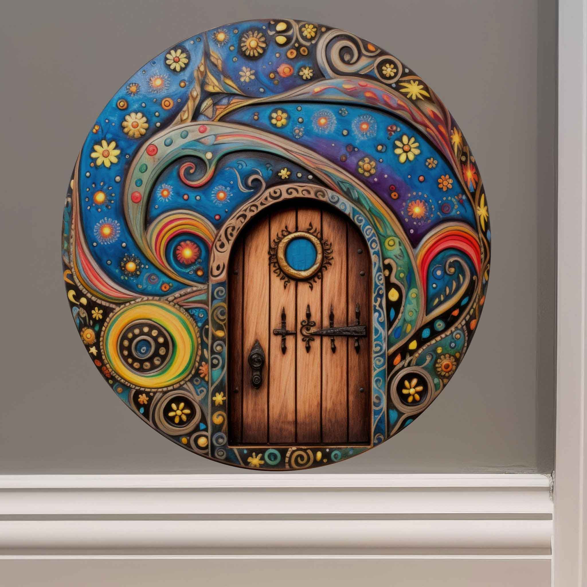 Starry Sky Fairy Door With Flowers - Fairy Door 3D Wall Sticker