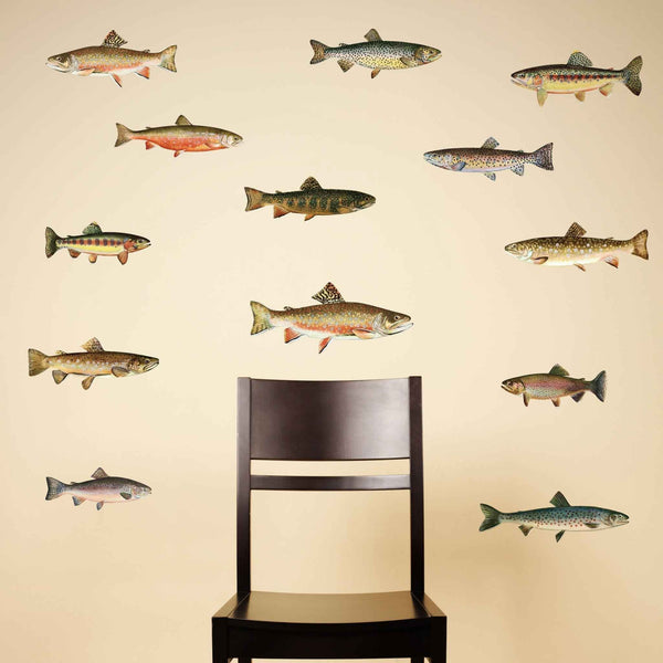 Trout Wall Decals - Set of 13 Realistic Fish Stickers