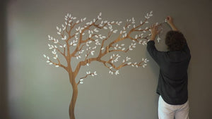 Breezy Tree Wall Decal and Bird Stickers in White and Wood Grain