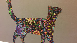 Cat Wall Sticker Trio - Set of 3 Stickers - Repositionable Cat Wall Decals in Flower Pattern