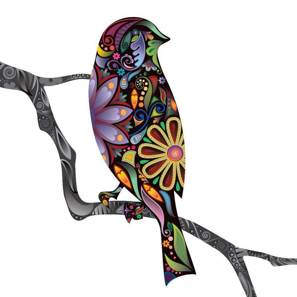 Bird Stickers in Lovely Flower Pattern - Set of 6 Bird Decals - My Wonderful Walls