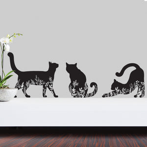 Cat Decals - Black and White Floral Silhouette - Set of 3 - My Wonderful Walls