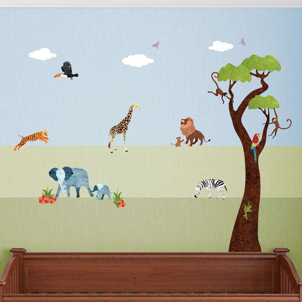 Jungle Safari Wall Decals – Peel & Stick Tree Sticker and Jungle Animal Decals - MINI SET - My Wonderful Walls