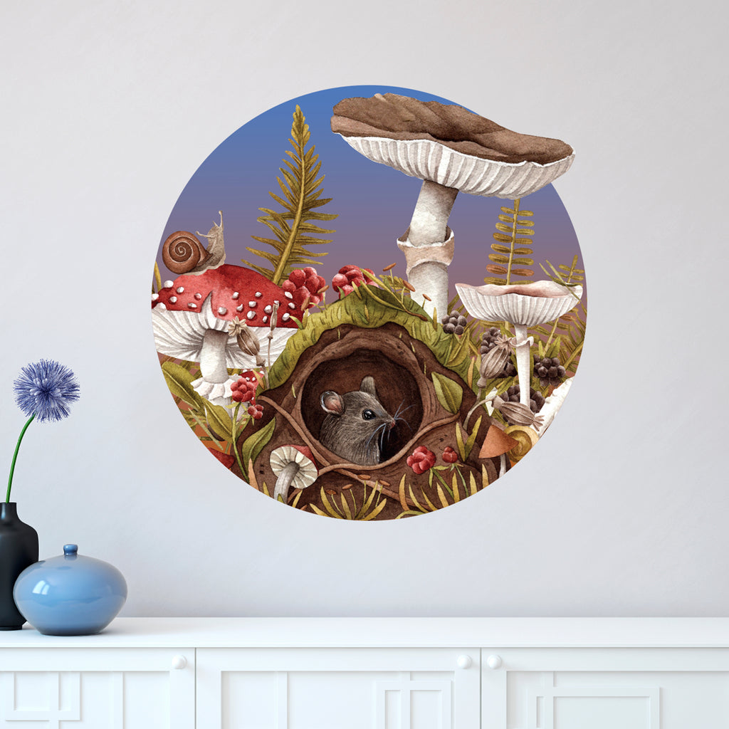 Mouse and Mushrooms Wall Decal