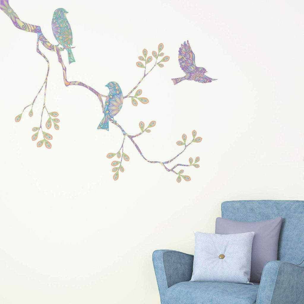 Pastel Birds and Tree Branch Wall Decal Set