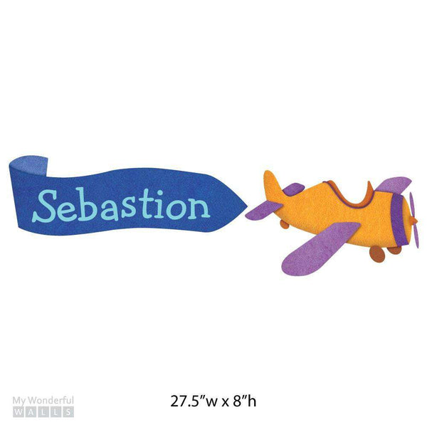 Personalized Plane & Banner Wall Sticker - Orange/Purple/Blue - My Wonderful Walls