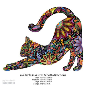 Stretching Cat Wall Sticker - Repositionable Floral Cat Wall Decal - My Wonderful Walls