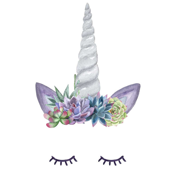 Unicorn Horn Decal with Eyelashes and Succulent Flower Crown - My Wonderful Walls
