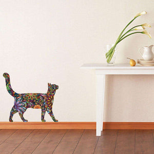 Walking Cat Wall Sticker - Repositionable Floral Cat Wall Decal - My Wonderful Walls