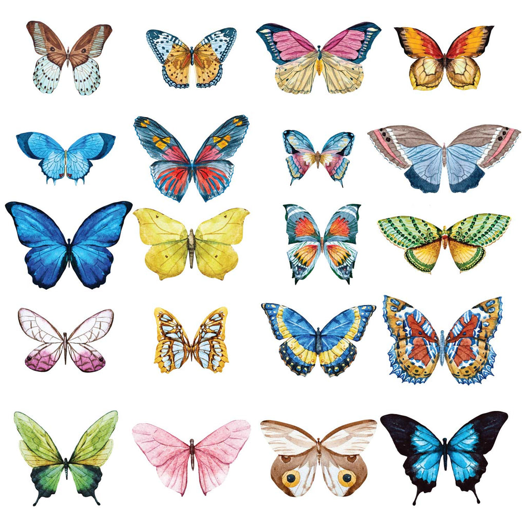 Butterfly Wall Decals - Set of 20 Realistic Watercolor Butterflies