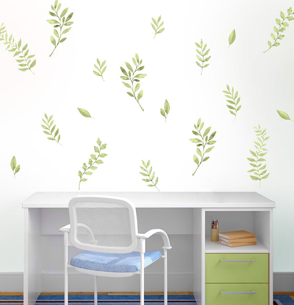 Watercolor Green Leaves Wall Decals - My Wonderful Walls