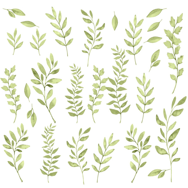 Watercolor Green Leaves Wall Decals - My Wonderful Walls