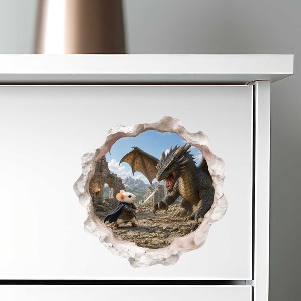 Warrior Knight Mouse Fighting Dragon Mouse Hole Decal