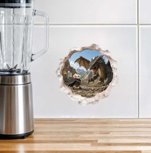 Warrior Knight Mouse Fighting Dragon Mouse Hole Decal