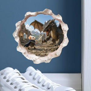Warrior Knight Mouse Fighting Dragon Mouse Hole Decal