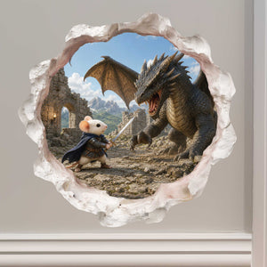 Warrior Knight Mouse Fighting Dragon Mouse Hole Decal