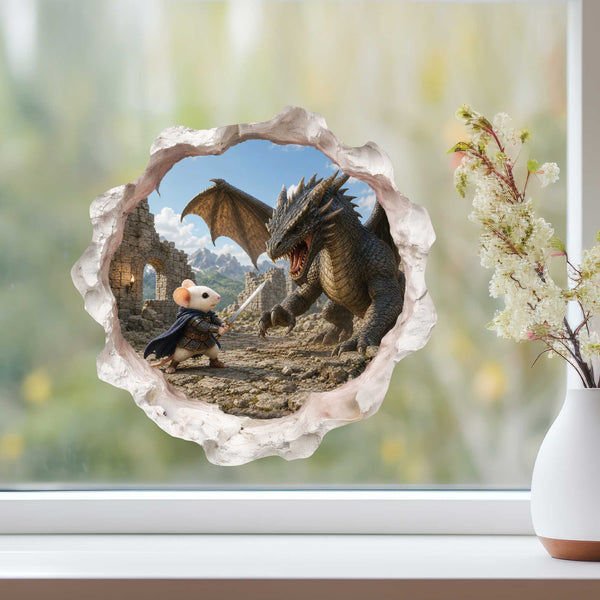 Warrior Knight Mouse Fighting Dragon Mouse Hole Decal