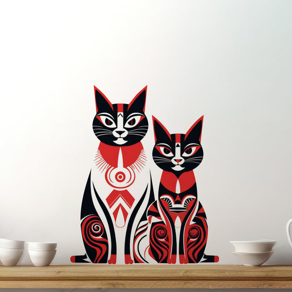 Tribal cats in kitchen