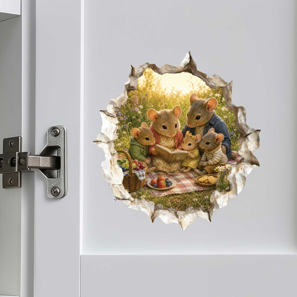 Reading Family Mouse Hole Decal