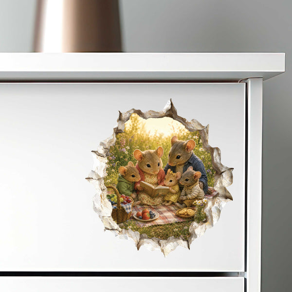 Reading Family Mouse Hole Decal