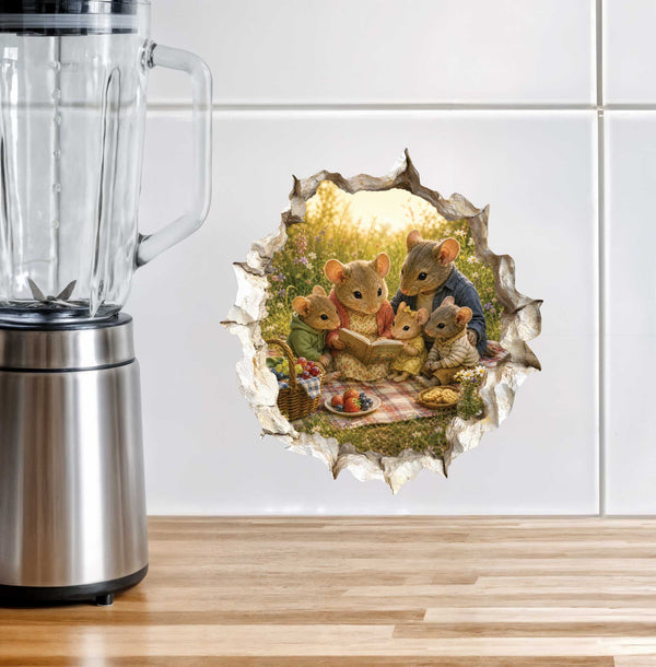 Reading Family Mouse Hole Decal