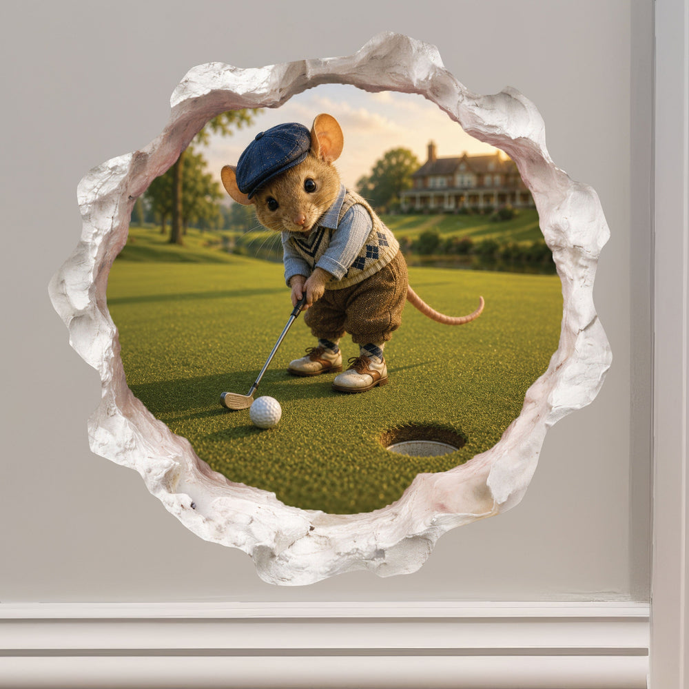 Golfing Golfer Mouse Hole Decal