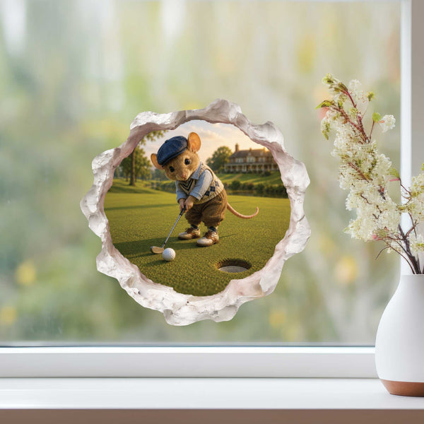 Golfing Golfer Mouse Hole Decal