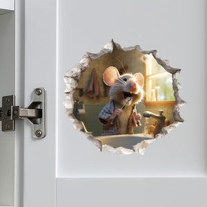 Teeth Brushing Bathroom Mouse Hole Decal