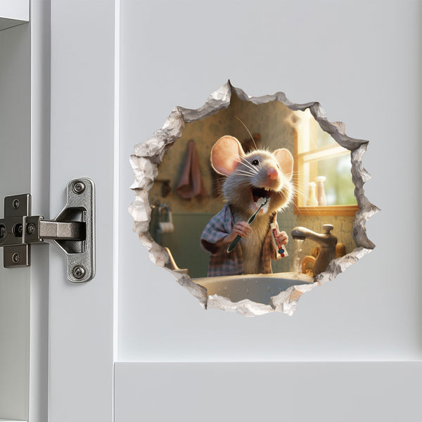 Teeth Brushing Bathroom Mouse Hole Decal