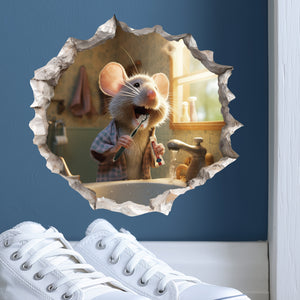 Teeth Brushing Bathroom Mouse Hole Decal