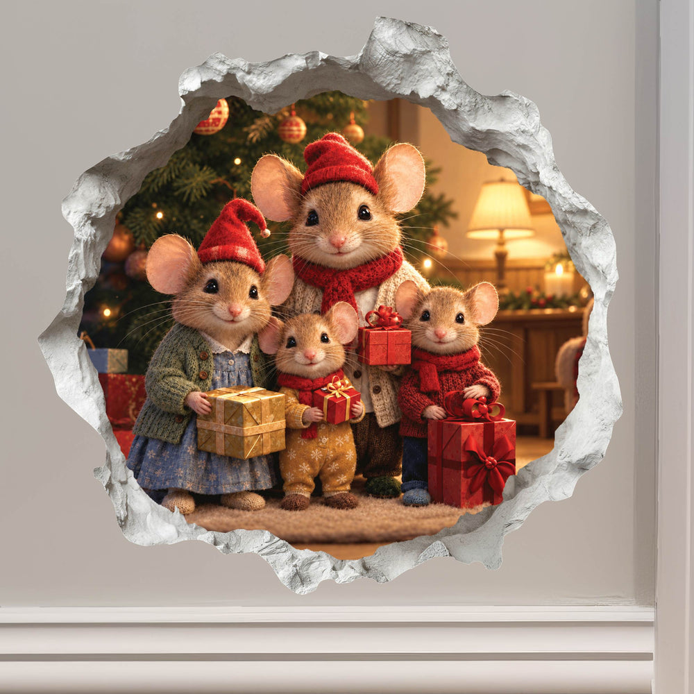 Christmas Family Mouse Hole Decal
