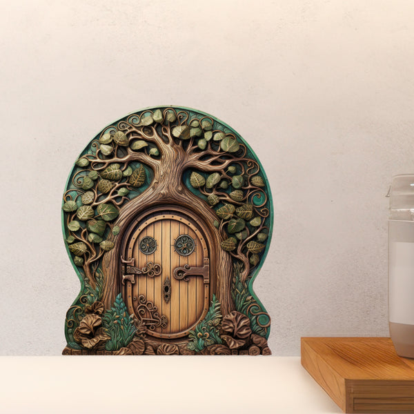 Forest Tree Fairy Door decal on countertop