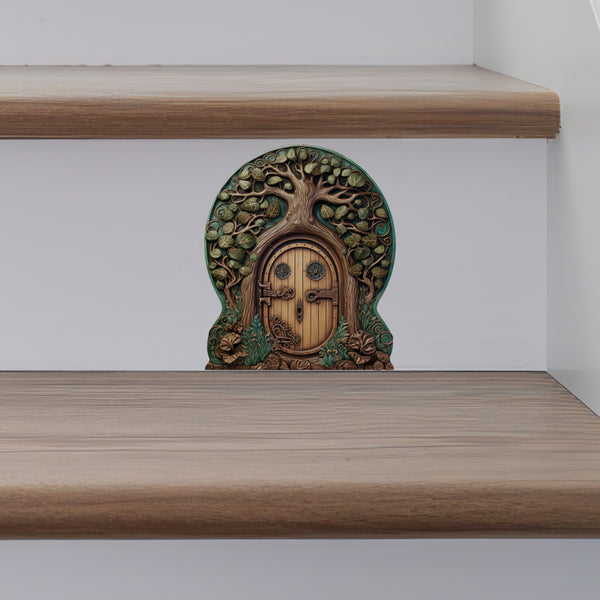 Forest Tree Fairy Door decal on stairs