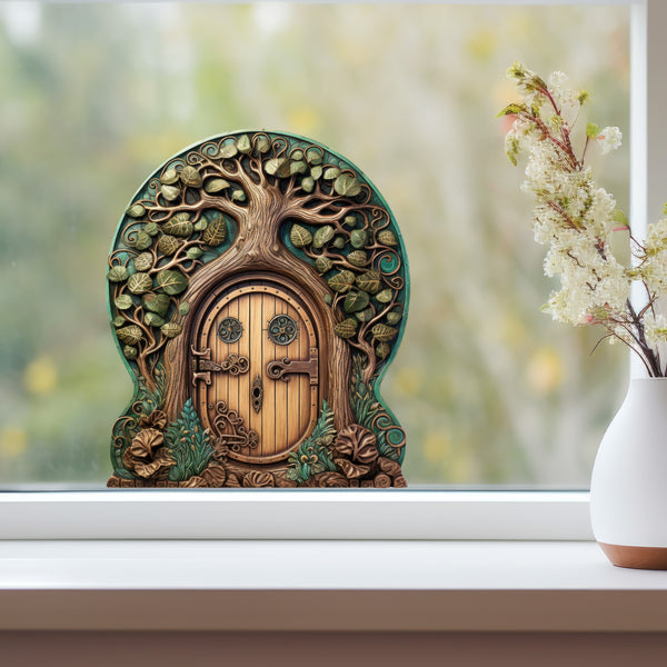 Forest Tree Fairy Door decal on window