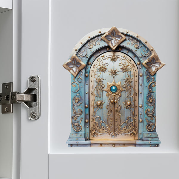 Golden Stars Magical Fantasy Fairy Door decal on cabinet