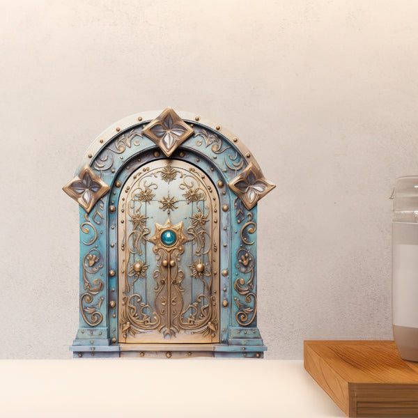 Golden Stars Magical Fantasy Fairy Door decal above countertop