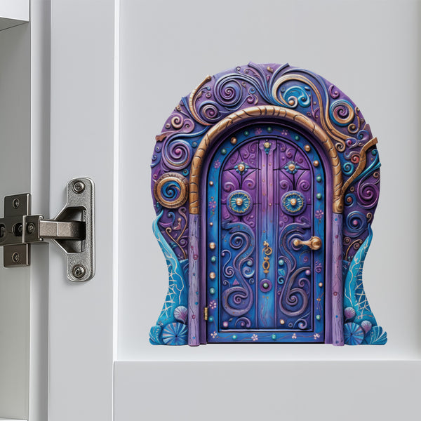 Magical Purple Wizard Fantasy Fairy Door decal on cabinet