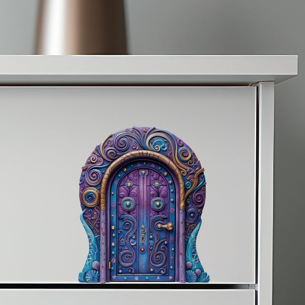Magical Purple Wizard Fantasy Fairy Door decal on dresser