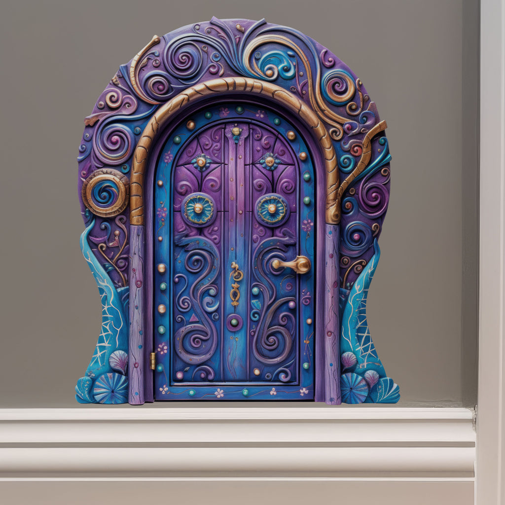 Magical Purple Wizard Fantasy Fairy Door decal on wall