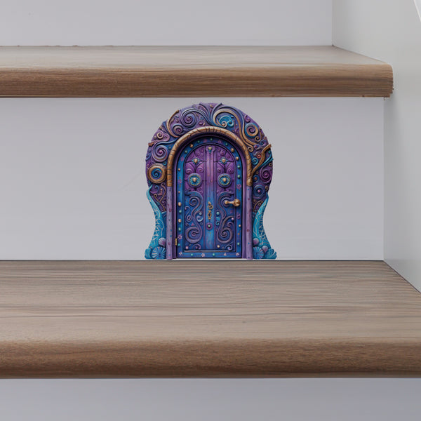 Magical Purple Wizard Fantasy Fairy Door decal on stairs