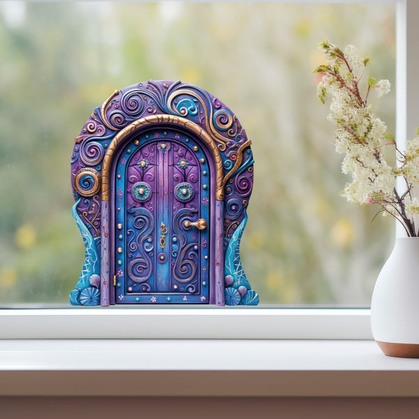 Magical Purple Wizard Fantasy Fairy Door decal on window