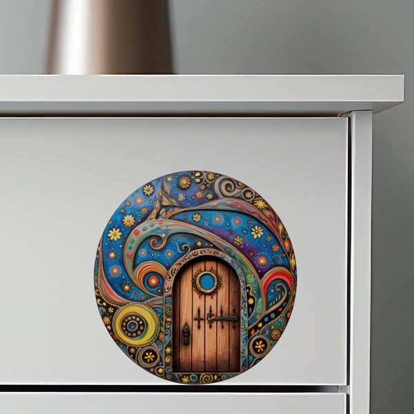 Night Time Starry Sky Fairy Door With Flowers decal on dresser