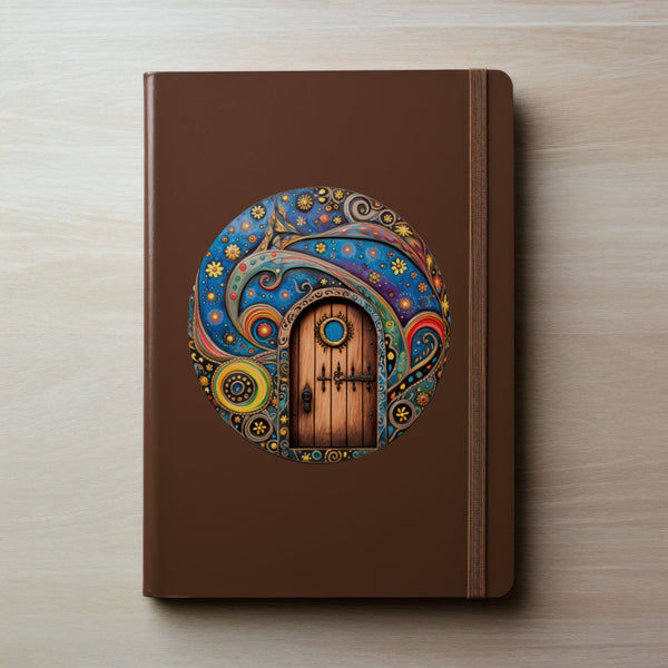 Night Time Starry Sky Fairy Door With Flowers decal on notebook