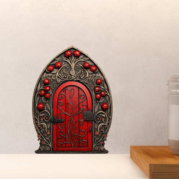 Red Berry Bush Fairy Door decal on countertio