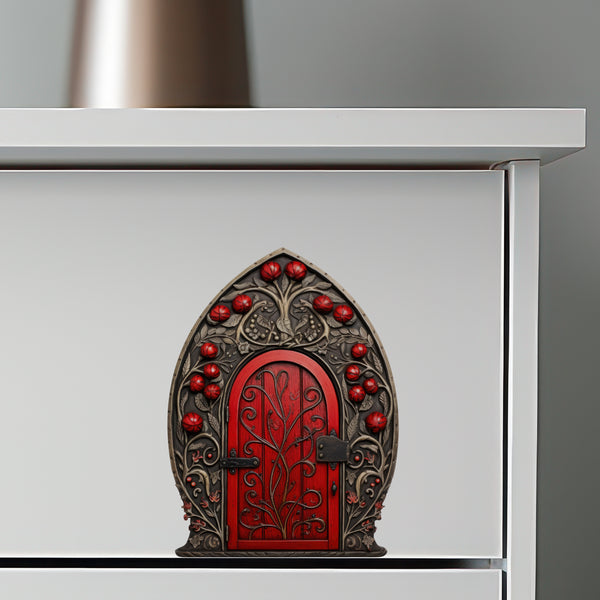 Red Berry Bush Fairy Door decal on dresser